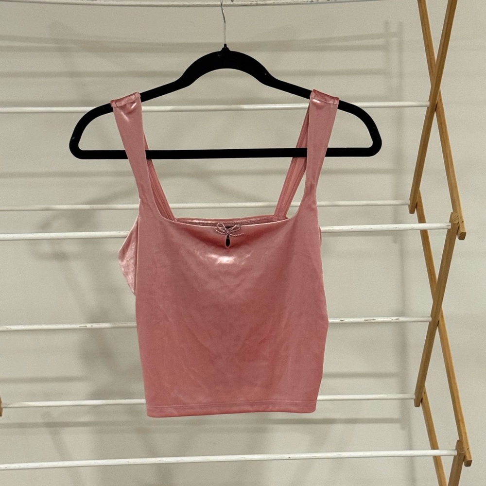 Wild Fable Velvety Pink Sleeveless Crop Top w/ Bow